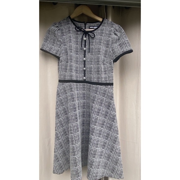 Karl Lagerfeld Dresses & Skirts - Karl Lagerfeld Paris Tweed Knit Pearl Button Flare Dress - Size 6